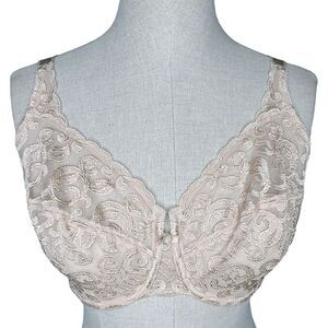 Wacoal Arabesque Underwire Bra sz 32DDD * Natural Beige Embroidered Unlined Chic